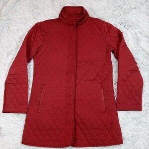 Garnet Hill Womens Jacket‎ Red 6 Soft Quilted Long Coat Pockets Comfort Cozy